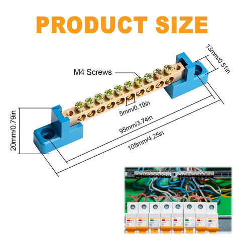 Grounding Bus Bar 10 Positions Brass Wire Screw Terminal Block For Marine Industrial Gear And Distribution Cabinets Pack Of Four