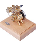 Mini 1.6cc Hit And Miss Four Stroke Gas Engine Model Kit With Visible Piston, Valves, And Flywheel, Authentic Vintage Engine Display For Education, STEM Toy For Adults, Hands-On Physics Experiment And Gift on wooden base