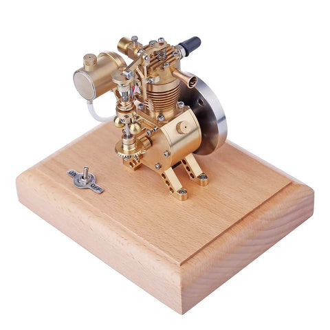 Mini 1.6cc Hit And Miss Four Stroke Gas Engine Model Kit With Visible Piston, Valves, And Flywheel, Authentic Vintage Engine Display For Education, STEM Toy For Adults, Hands-On Physics Experiment And Gift on wooden base