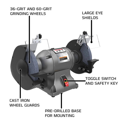 Badass 10 Inch Industrial Bench Grinder Featuring A Hella Powerful Motor Spinning At 1800 RPM For Metal Work And Polishing with 36 and 60 grit wheels.