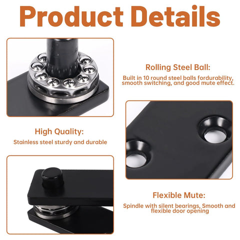 Close-up view of Hidden Pivot Hinge Kit For Secret Bookcase Doors With Smooth 360 Degree Rotation Heavy Duty Hardware Supports Up To 330 Lb Two Pack Black Stainless Steel, showcasing rolling steel ball and stainless steel construction.