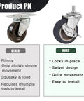 3 Inch Swivel Caster Wheels Set Of 4 Heavy Duty 600 Lbs Capacity Non Marking Rubber Casters With Dual Wheel Brakes comparison image showing features and benefits.