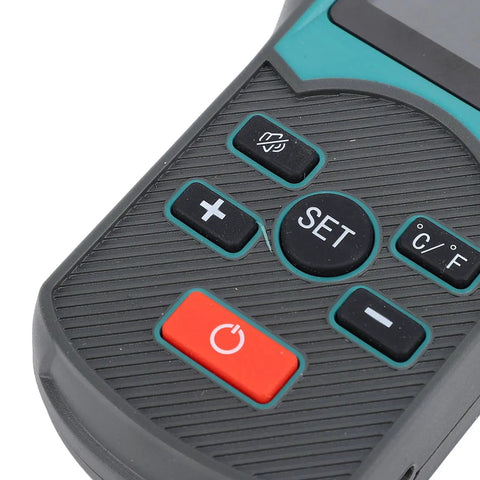 Close-up of the buttons on the Grab And Go Handheld Dust Particle Counter Monitors Aerosol Density Checks Pm25 Plus Pm10.