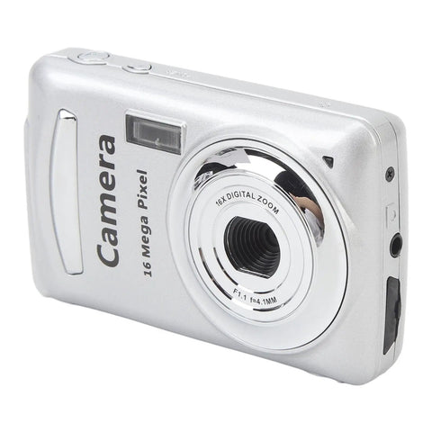 Side view of Dope 16MP High Definition Camera With 1080P Video Recording And 16X Digital Zoom, silver gray pocket camera.