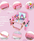 Kids Travel Tray for Car Seat with Ipad Holder and Dry Erase Board Toddler Lap Desk featuring pink storage and activity areas.