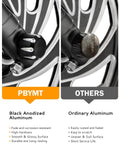 Comparison of Black Front Axle Nut Cover Cap CNC Aluminum for Harley, showing anodized vs ordinary aluminum finish on a motorcycle rim.