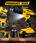 20V Cordless Drill Set With 2.0Ah Batteries, Pure Copper Motor, 30Nm Torque, LED light, home DIY drilling and driving screws