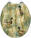 Round Quiet Close Replacement Toilet Seat with a duck design on a grass background, ideal for nature-themed bathrooms.