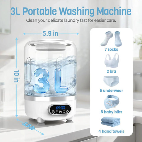 Ultra Compact Cordless Washing Machine, Portable Mini Laundry Spinner For Underwear And Socks, 3L capacity with socks and baby clothes.