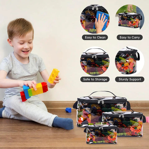 See Through TPU Toy Organizer Bags With Zippers Extra Large Large And Medium Pouch Set Waterproof Clear Storage For Toys