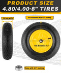 Beefy 16 Inch Pneumatic Wheelbarrow Tire And Wheel Set With 4.80/4.00-8 Size And 5/8 And 3/4 Inch Bearings
