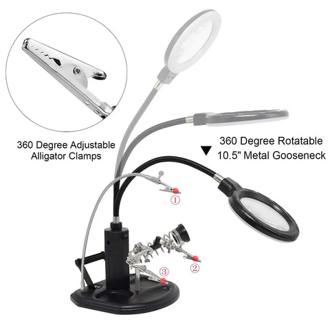 Pro Grade Magnifier Work Station With 16 LED Lights For Soldering And Welding 2.5X And 4X Magnification USB Rechargeable Hands Free