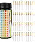 100 Pack Soil PH Test Kit With Litmus Paper Strips For Quick No Fuss Home Garden Testing Easy PH Tester For Soil From 3.5 To 9.0 Range Ideal For Lawn Grass Flowers Veggies Compost And Dirt, showing color chart and strips.