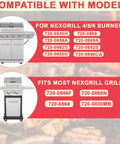 Six Outlet Tact Push Button Igniter Kit For Four Five And Six Burner Grills Replacement Parts chart showing compatibility with Nexgrill models.