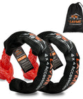 Red Half Inch By Twenty Two Inch Soft Shackle Rope For Offroad Recovery With 57000 Lbs Break Strength, with protective sleeves and bag