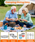 Couple using 21 Piece Camping Cookware Mess Kit For Two Lightweight Pots And Pans Set With Nonstick Coating Non Toxic