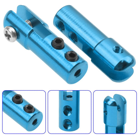 Three Piece Beefy Aluminum Clevis Servo Rudder Arm Linkage Clip Adapter Joint Coupler For RC Boats And Planes Blue Color Durable Aluminum Construction 2mm Hole 25mm Length 8mm Width Easy Install And Secure Fit. Blue aluminum RC linkage coupler with 2mm hole and set screws