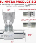 Hydraulic Flow Control Valve 5000 PSI One Way Adjustable Speed Throttle Check Valve With Two Pipe Adapters, dimensions labeled