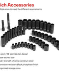 46 Piece Drive Socket And Ratchet Set With 72 Tooth Reversible Ratchet, Extension Bar Kit And Heavy Duty Storage Case displayed