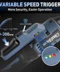 Close-up of Cordless Electric Ratchet Wrench Three Eighths Inch 16V Power Tool showing variable speed trigger and safety lock switch.