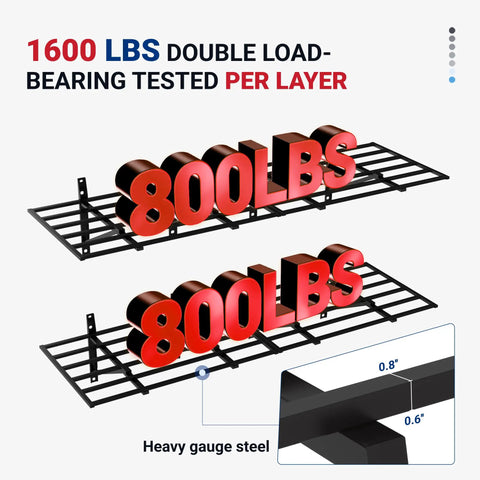 2 Pack 2x6ft Heavy Duty Garage Wall Shelves Set Black, heavy gauge steel wall shelves with 800 lbs capacity per shelf