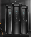 Leak Proof Electric Heated Travel Coffee Mug With Temp Control Fits Car Cup Holder Stainless Steel Insulated Thermos displayed on a black backdrop.