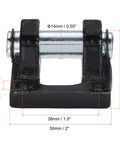 Tough As Nails Industrial Air Cylinder Pivot Clevis Mounting Bracket Rear Mount For Pneumatic Rod Black 50x50x32mm With 38mm Hole Spacing Built To Last Low Carbon Steel Construction For Automation Tasks, black clevis bracket with 14mm pin and 7mm holes