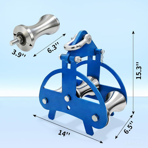 Beefy Heavy Duty Steel Cable Puller Sheave For Large Scale Cable Laying Industrial Grade Pulley detailed view with dimensions.