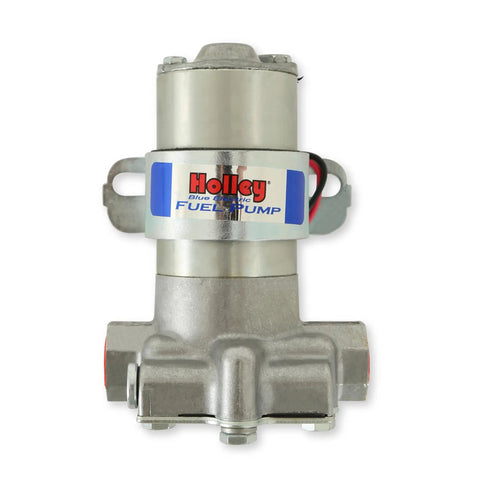 Blue 12-802-1 110 GPH Electric Fuel Pump With Regulator, Tumble Polished Billet Look, Front View, Not For Aircraft