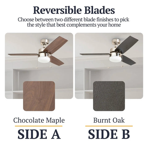 Dope 42 Inch Modern Farmhouse LED Ceiling Fan With Light Pull Chain Dual Mounting Options Dual Finish Blades Quiet Reversible Motor