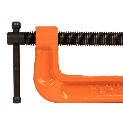 Two Inch C Clamp For Woodworking And DIY Projects, Beefy 400 Pound Load, 1 Inch Throat Depth, Rugged Steel Build, close-up side view