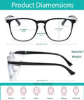 Dimensions of Anti Fog Safety Glasses For Men And Women, Blue Light Blocking Clear Lens Eyewear, with material and face shapes.