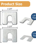 40 Piece Auto Body Fender Alignment Shim Kit For Precise Fender Gap And Panel Fit Includes One Sixteenth And One Eighth Inch Thick Shims One And One Quarter Inch Wide With Three Eighth Inch Slot For DIYers Auto Body Realignment with size and thickness details