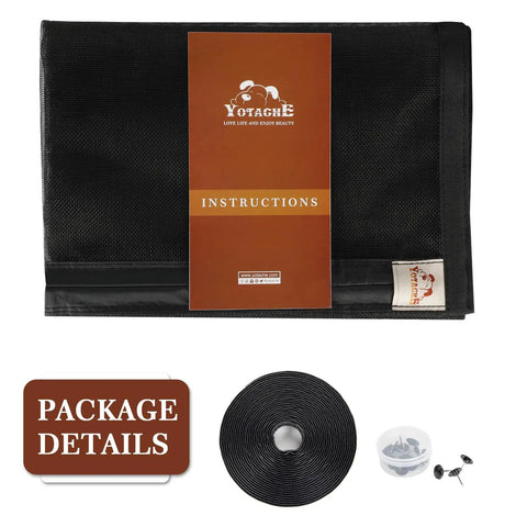 Package contents of Magnetic Screen Door For 74x80 Inch Doors, 76x81 Inch High Density Fiberglass Mesh, black color