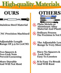 Comparison chart of our stainless steel turnbuckles versus others, highlighting materials, CNC machining, and durability features.