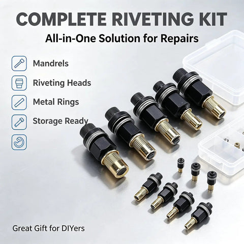 Rivet Nut Tool Kit 66 Piece Set For M3 To M10 Carbon Steel Rivnut Kit With Mandrel Set, assorted mandrels and heads in storage case