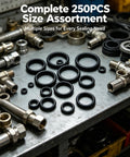 Premium 250 Piece O Ring Assortment Kit With 15 Sizes Nitrile Rubber Seals Set displayed on workbench