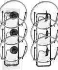 2 Pack 6 Tier Pot Lid Organizer For Cabinet With Wall Mount And Strong Adhesive Backing Sturdy Pan Lid Holder Rack displaying mounted round lids.