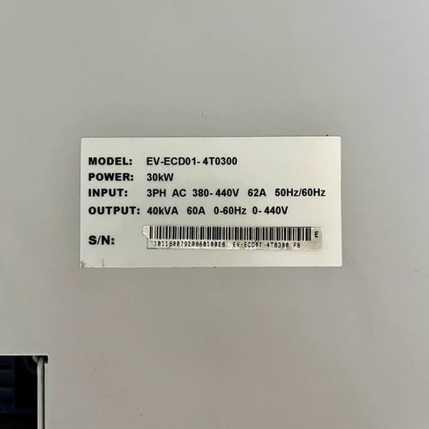 Kickass 30 KW Electric Vehicle Inverter For EV Power Conversion With Slick Design And Proven Efficiency, model EV-ECD01-4T0300 specification label.