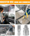Pressure washer quick-connect fittings set, stainless steel 1/4-inch, includes male and female adapters (4-pack)