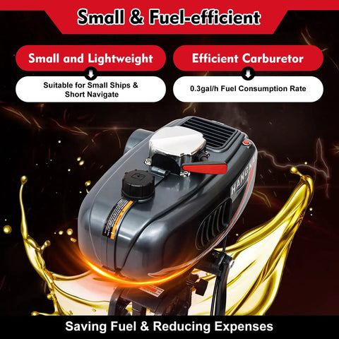 Top view of a 2 Stroke 3.5HP Outboard Boat Motor With Air Cooling CDI System, showcasing small size and fuel efficiency features.
