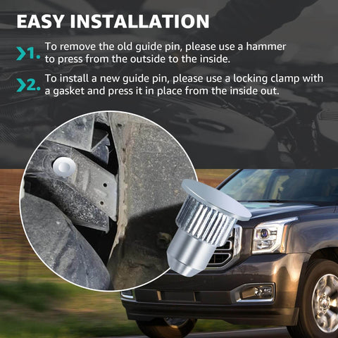 Close-up of camber alignment pin installation in truck, featuring 15 Pcs Camber Alignment Pin Set For Chevy Silverado Tahoe Suburban Avalanche Yukon Escalade GMC Sierra Savana Hummer H2 H3 Cam Guide Pins Replacement Kit