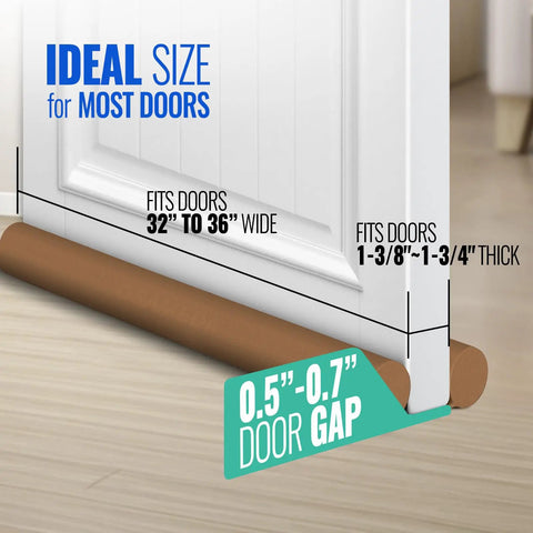 Kick Those Stubborn Drafts With This Adjustable Under Door Draft Stopper And Door Sweep Gap Filler Blocking Cold Air Noise And Dust Keeping Homes Comfy In Deep Brown, showing ideal door sizes and gap dimensions.