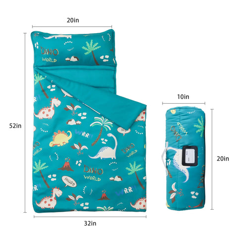 Toddler Nap Mat With Pillow And Blanket, 52 By 20 Inches, Lightweight Soft Sleep Pad For Preschool Daycare And Travel with dinosaur print