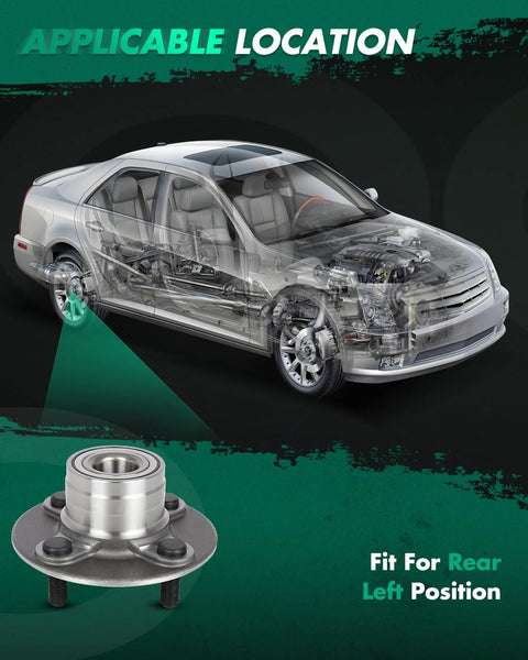 Beefy Wheel Bearing And Hub Assembly Kit For Nissan Sentra NX 200SX Lucino Tsubame 4 Bolt Rear Left Or Right Driver Or Passenger Side Replacement Fits 1991 1993 1995 1998 2000 Models, rear left position illustration