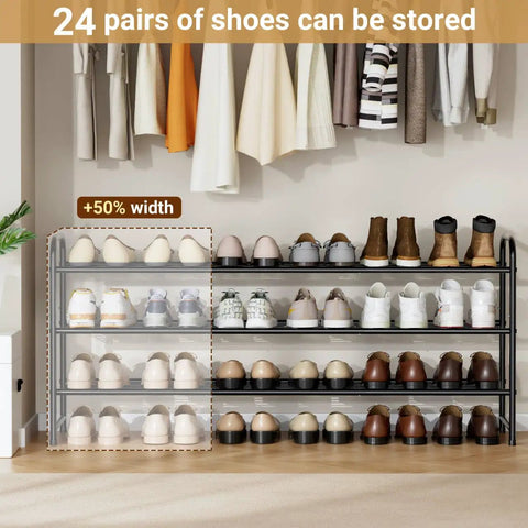 Heavy Duty Black Three Tier Metal Shoe Rack For Closet And Entryway With Sturdy Wire Grid Designed For Maximum Storage Capacity So Your Sneaker Game Stays Slick And Tight