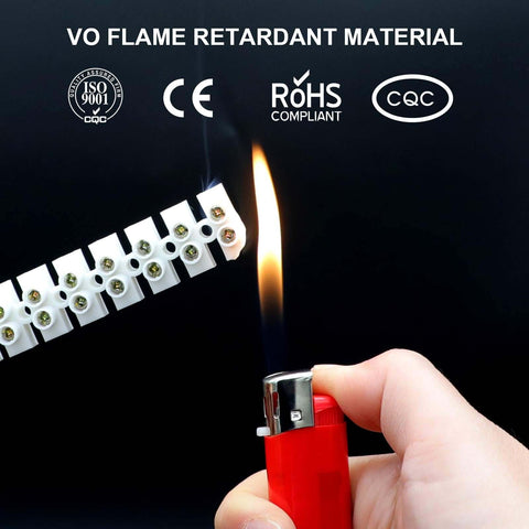 7 Piece 12 Position Dual Row Terminal Block Set For Electrical Wiring 10A 380V Barrier Strip demonstrating flame retardant material