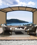 Waterproof Premium Pergola Shade Cover 85x208 Inches For 17x7.4 Ft Outdoor Pergolas Fit Flat Top Or Curved Styles Keeps Your Patio Cool With Fresh Look Canopy Khaki installed over outdoor furniture