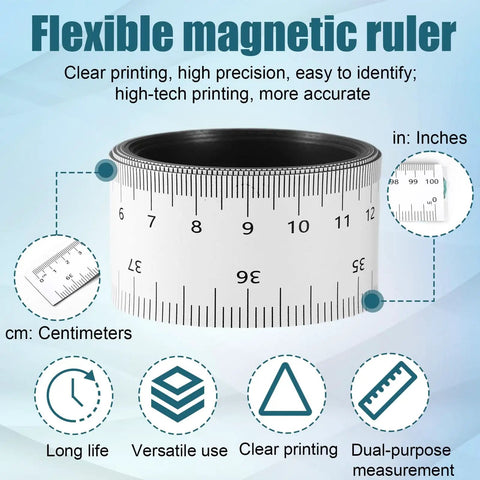 Durable Flexible Magnetic Measuring Tape 39.37 Inch With Inches And Centimeters Dual Units for Classroom Whiteboard Workshop.