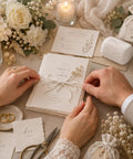 Cotton Twine Roll Three Ply Natural White used in elegant wedding invitation wrapping with floral decor.